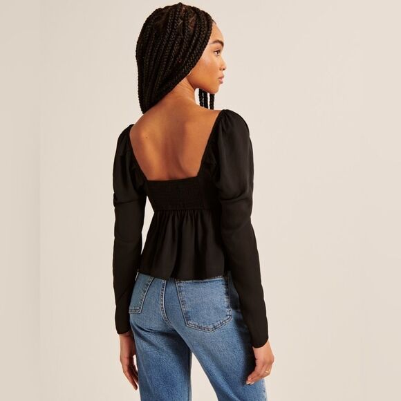 Abercrombie & Fitch Long-Sleeve Sheer Twist-Front Top size S Black - Picture 4 of 10